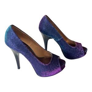 Chinese Laundry Platform Pumps Hot Spots Shoes Women Sz 6 Peep Toe Blue Purple